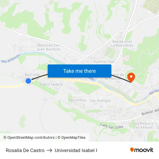 Rosalía De Castro to Universidad Isabel I map