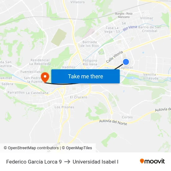 Federico García Lorca 9 to Universidad Isabel I map