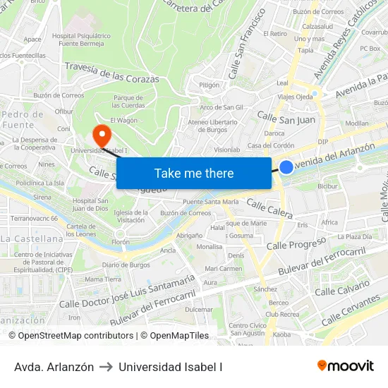 Avda. Arlanzón to Universidad Isabel I map