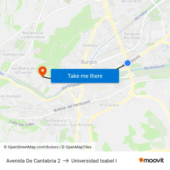 Avenida De Cantabria 2 to Universidad Isabel I map