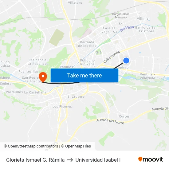 Glorieta Ismael G. Rámila to Universidad Isabel I map