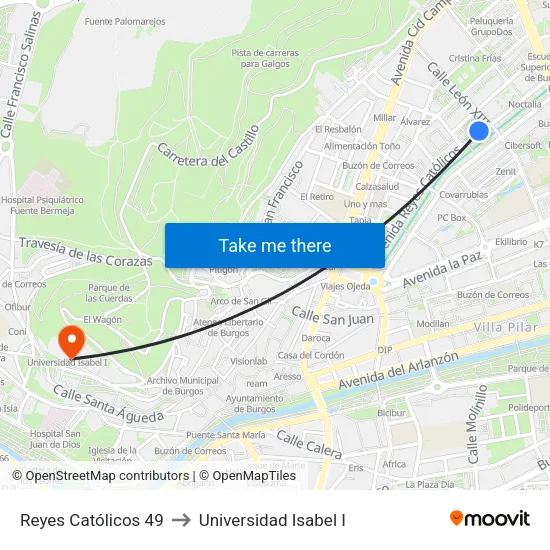 Reyes Católicos 49 to Universidad Isabel I map