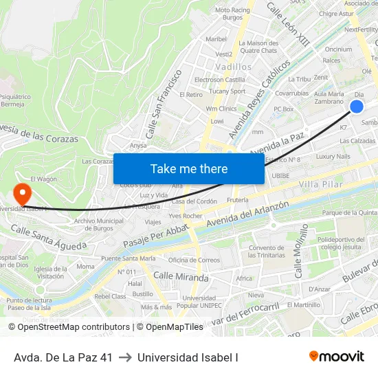 Avda. De La Paz 41 to Universidad Isabel I map