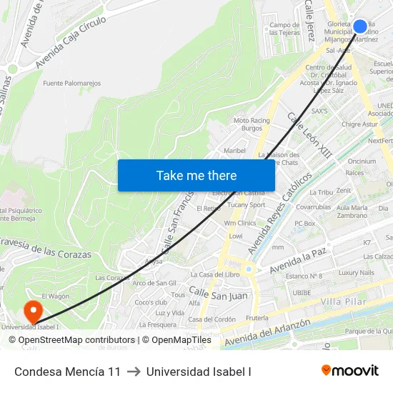 Condesa Mencía 11 to Universidad Isabel I map
