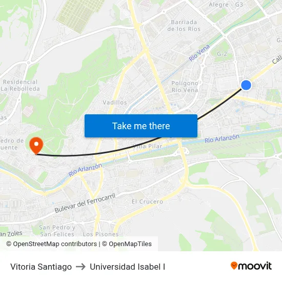 Vitoria Santiago to Universidad Isabel I map