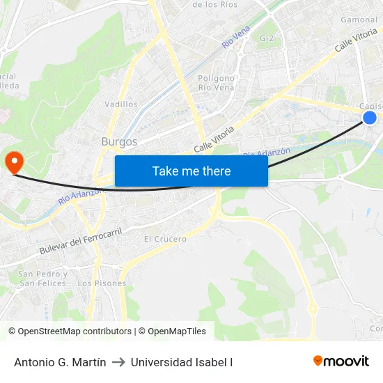 Antonio G. Martín to Universidad Isabel I map