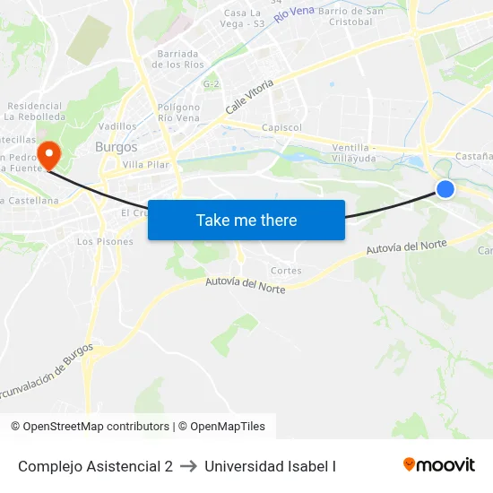 Complejo Asistencial 2 to Universidad Isabel I map