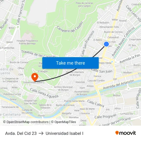 Avda. Del Cid 23 to Universidad Isabel I map