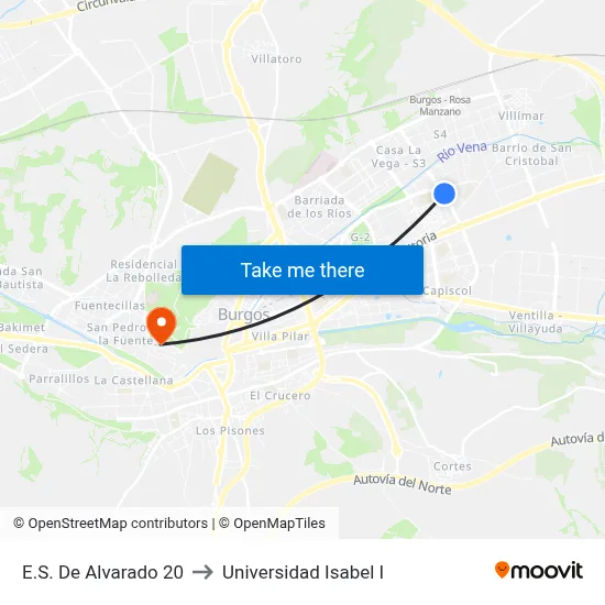 E.S. De Alvarado 20 to Universidad Isabel I map