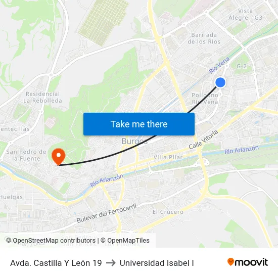 Avda. Castilla Y León 19 to Universidad Isabel I map