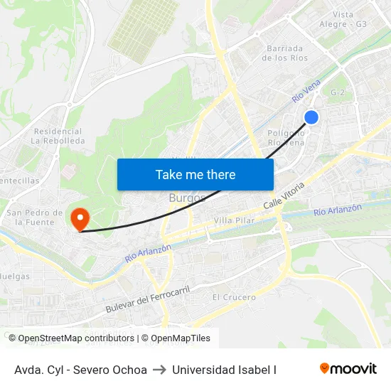 Avda. Cyl - Severo Ochoa to Universidad Isabel I map