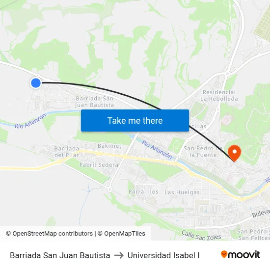 Barriada San Juan Bautista to Universidad Isabel I map
