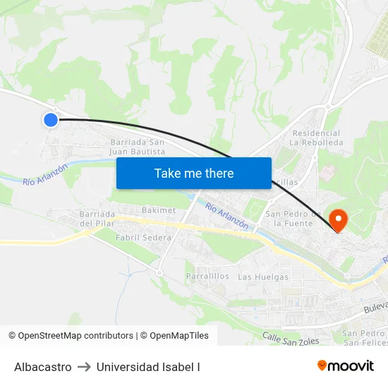 Albacastro to Universidad Isabel I map