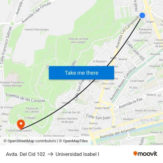 Avda. Del Cid 102 to Universidad Isabel I map