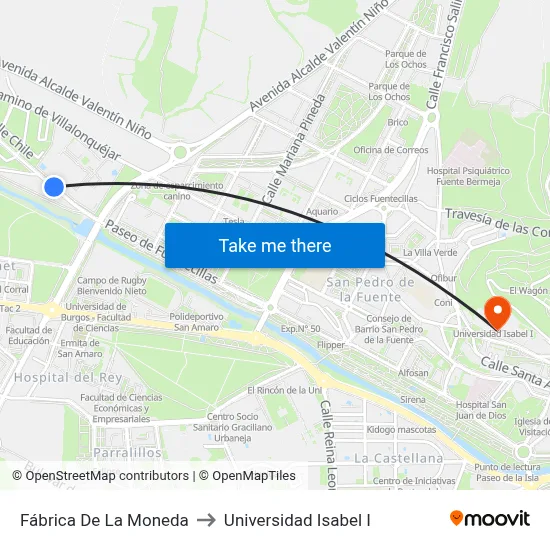 Fábrica De La Moneda to Universidad Isabel I map