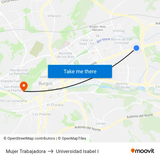 Mujer Trabajadora to Universidad Isabel I map