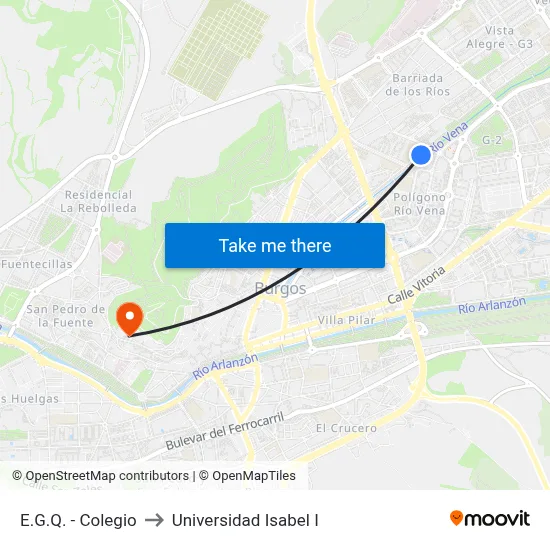 E.G.Q. - Colegio to Universidad Isabel I map