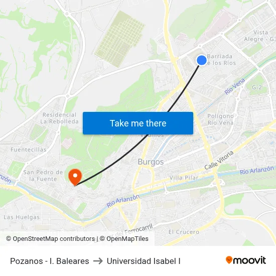Pozanos - I. Baleares to Universidad Isabel I map