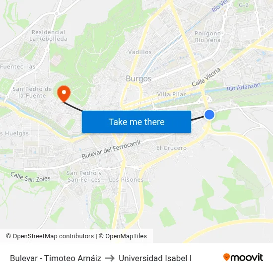 Bulevar - Timoteo Arnáiz to Universidad Isabel I map