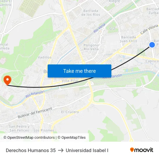 Derechos Humanos 35 to Universidad Isabel I map
