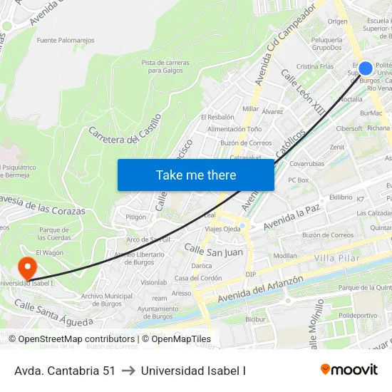 Avda. Cantabria 51 to Universidad Isabel I map
