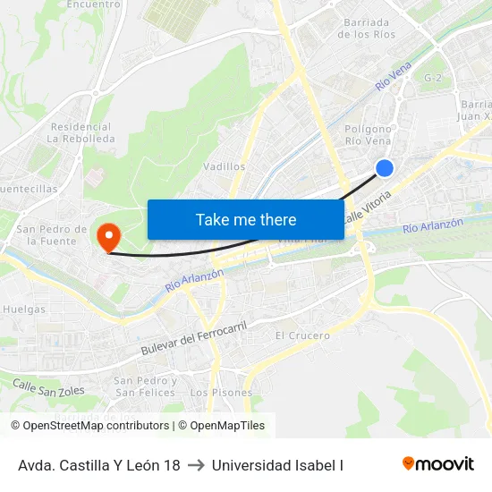 Avda. Castilla Y León 18 to Universidad Isabel I map