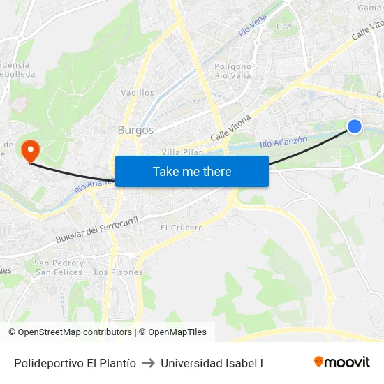 Polideportivo El Plantío to Universidad Isabel I map