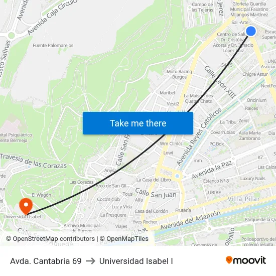 Avda. Cantabria 69 to Universidad Isabel I map