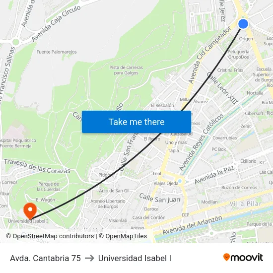 Avda. Cantabria 75 to Universidad Isabel I map