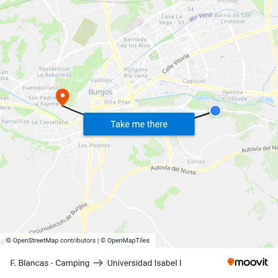 F. Blancas - Camping to Universidad Isabel I map