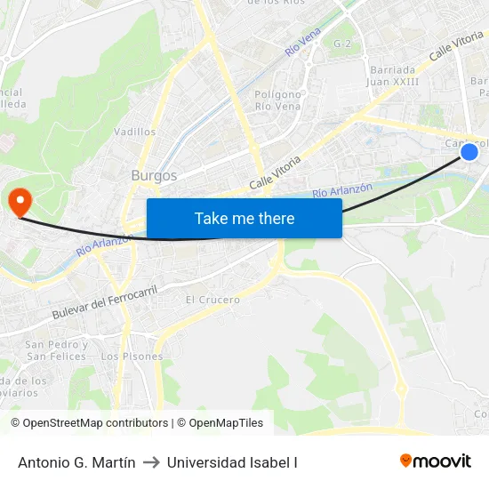 Antonio G. Martín to Universidad Isabel I map