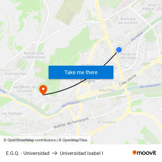E.G.Q. - Universidad to Universidad Isabel I map