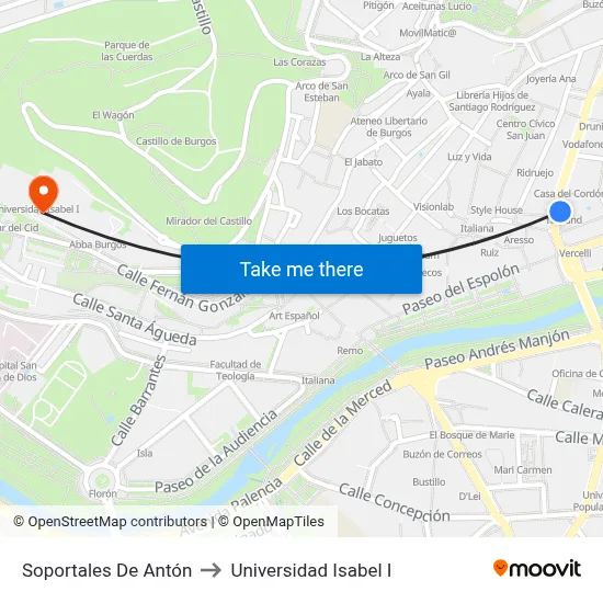 Soportales De Antón to Universidad Isabel I map