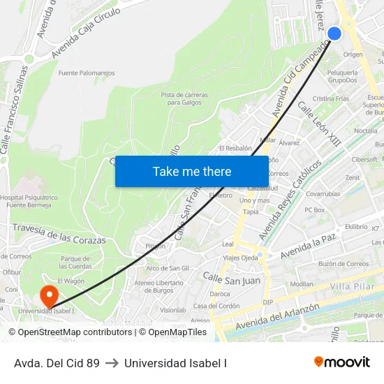 Avda. Del Cid 89 to Universidad Isabel I map