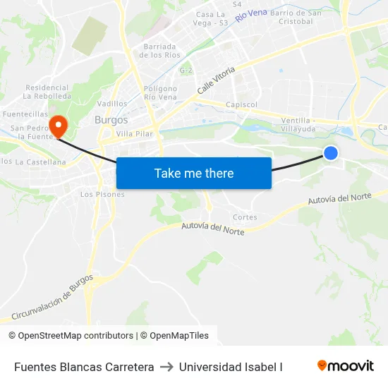 Fuentes Blancas Carretera to Universidad Isabel I map