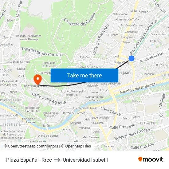 Plaza España - Rrcc to Universidad Isabel I map