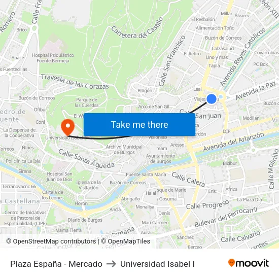 Plaza España - Mercado to Universidad Isabel I map