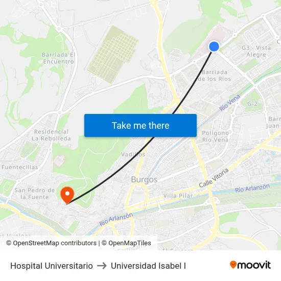 Hospital Universitario to Universidad Isabel I map
