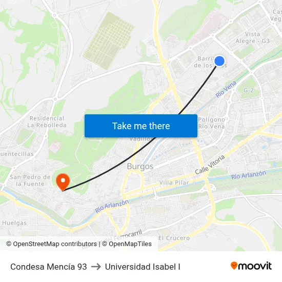 Condesa Mencía 93 to Universidad Isabel I map