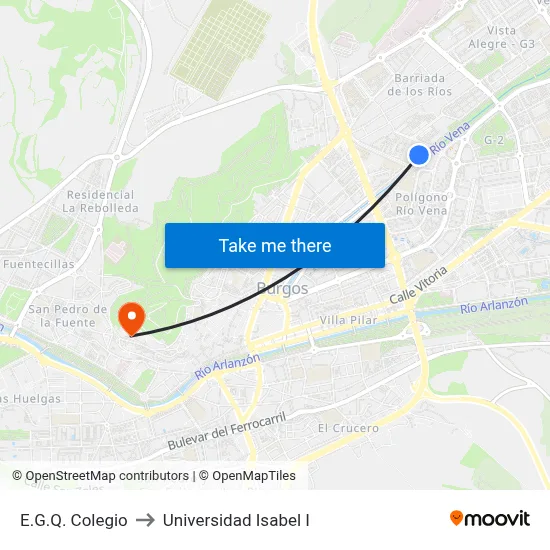 E.G.Q. Colegio to Universidad Isabel I map