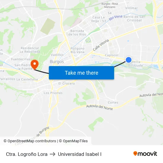 Ctra. Logroño Lora to Universidad Isabel I map