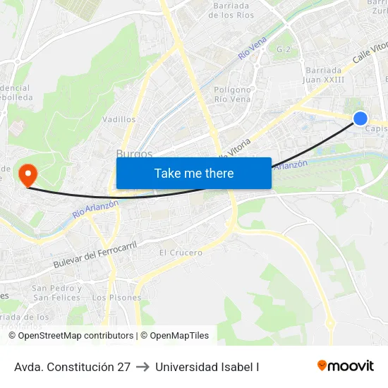 Avda. Constitución 27 to Universidad Isabel I map