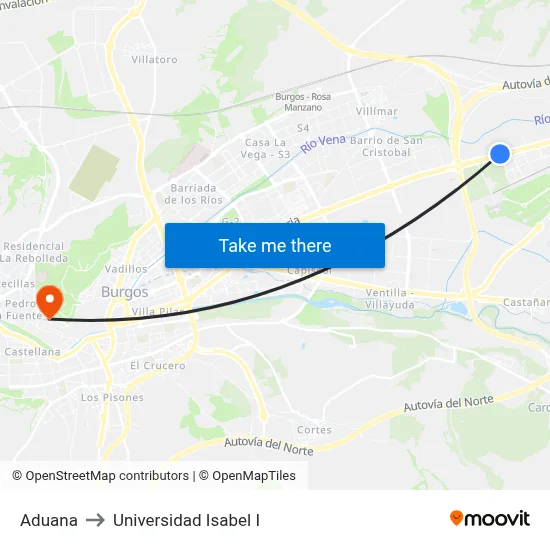 Aduana to Universidad Isabel I map