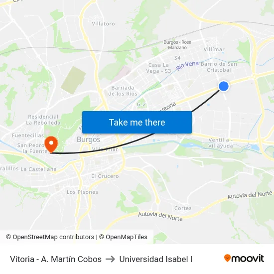 Vitoria - A. Martín Cobos to Universidad Isabel I map