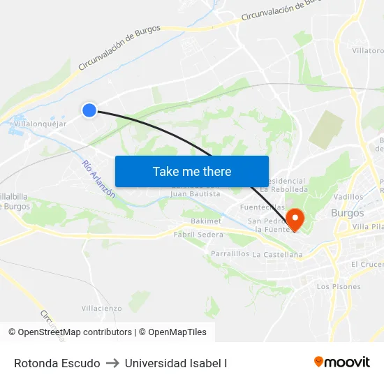 Rotonda Escudo to Universidad Isabel I map