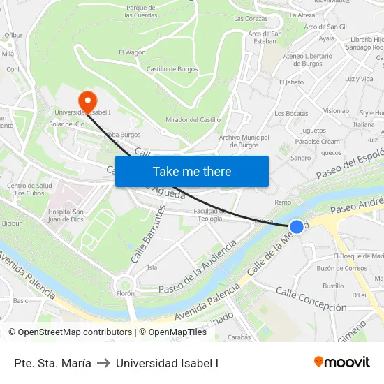 Pte. Sta. María to Universidad Isabel I map