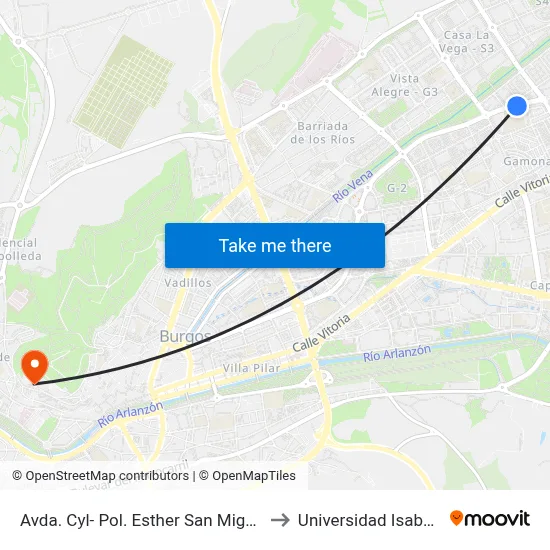 Avda. Cyl- Pol. Esther San Miguel to Universidad Isabel I map