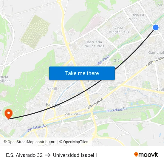 E.S. Alvarado 32 to Universidad Isabel I map