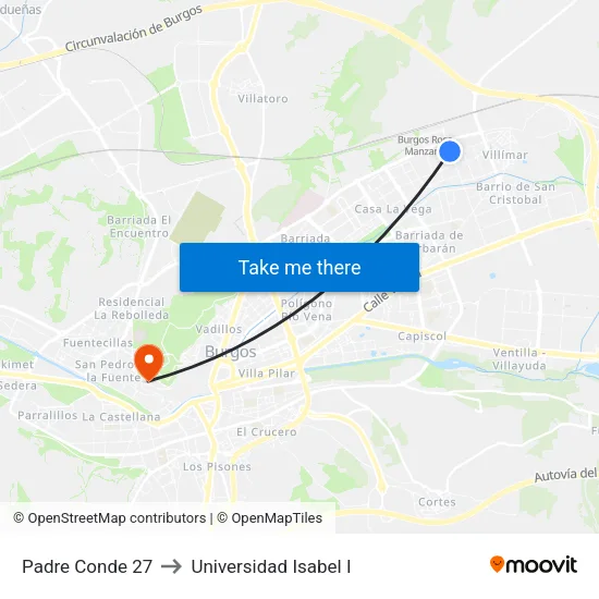 Padre Conde 27 to Universidad Isabel I map