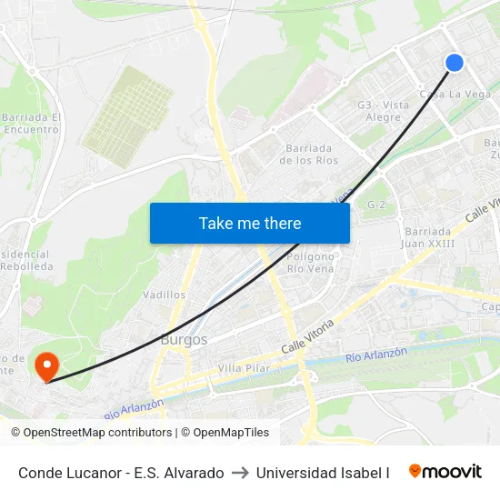 Conde Lucanor - E.S. Alvarado to Universidad Isabel I map